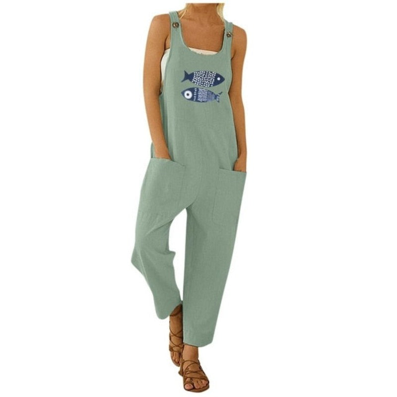 Floral Daisy Print Pocket Romper Long Button Jumpsuit - Debshops