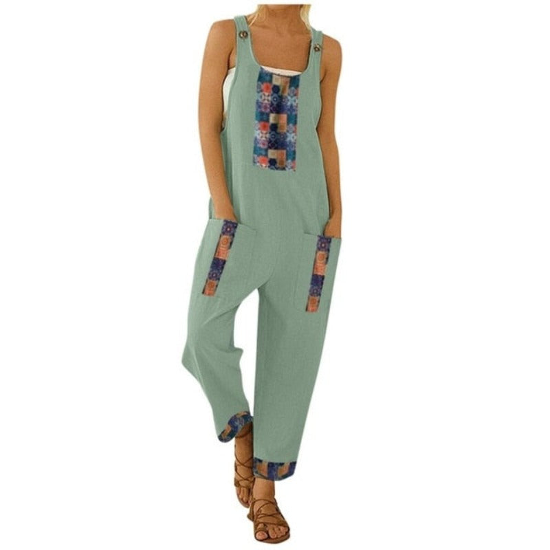 Floral Daisy Print Pocket Romper Long Button Jumpsuit - Debshops
