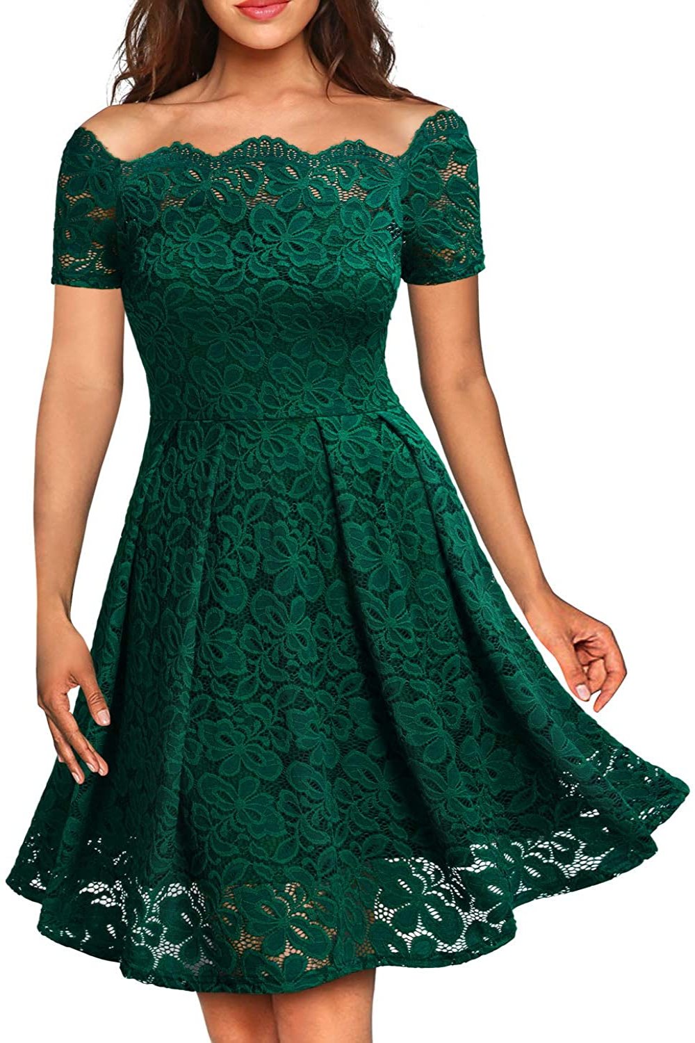 Floral Lace Short Sleeve Boat Neck Swing Dress | Deb Shops