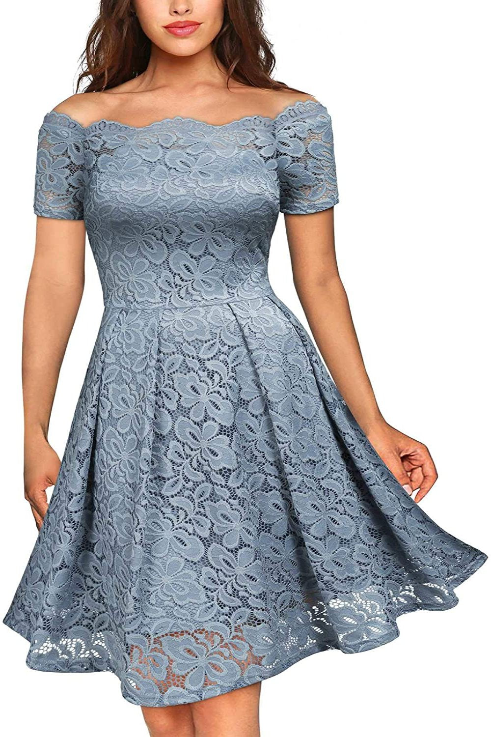 Floral Lace Short Sleeve Boat Neck Swing Dress | Deb Shops