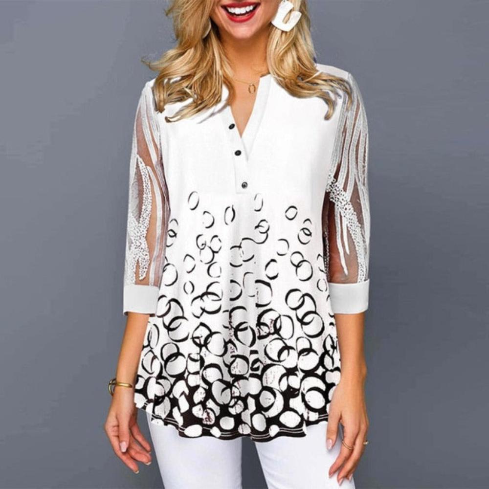 Floral Print Button Detail O Neck Hollow Out Sleeve Blouse | Deb Shops