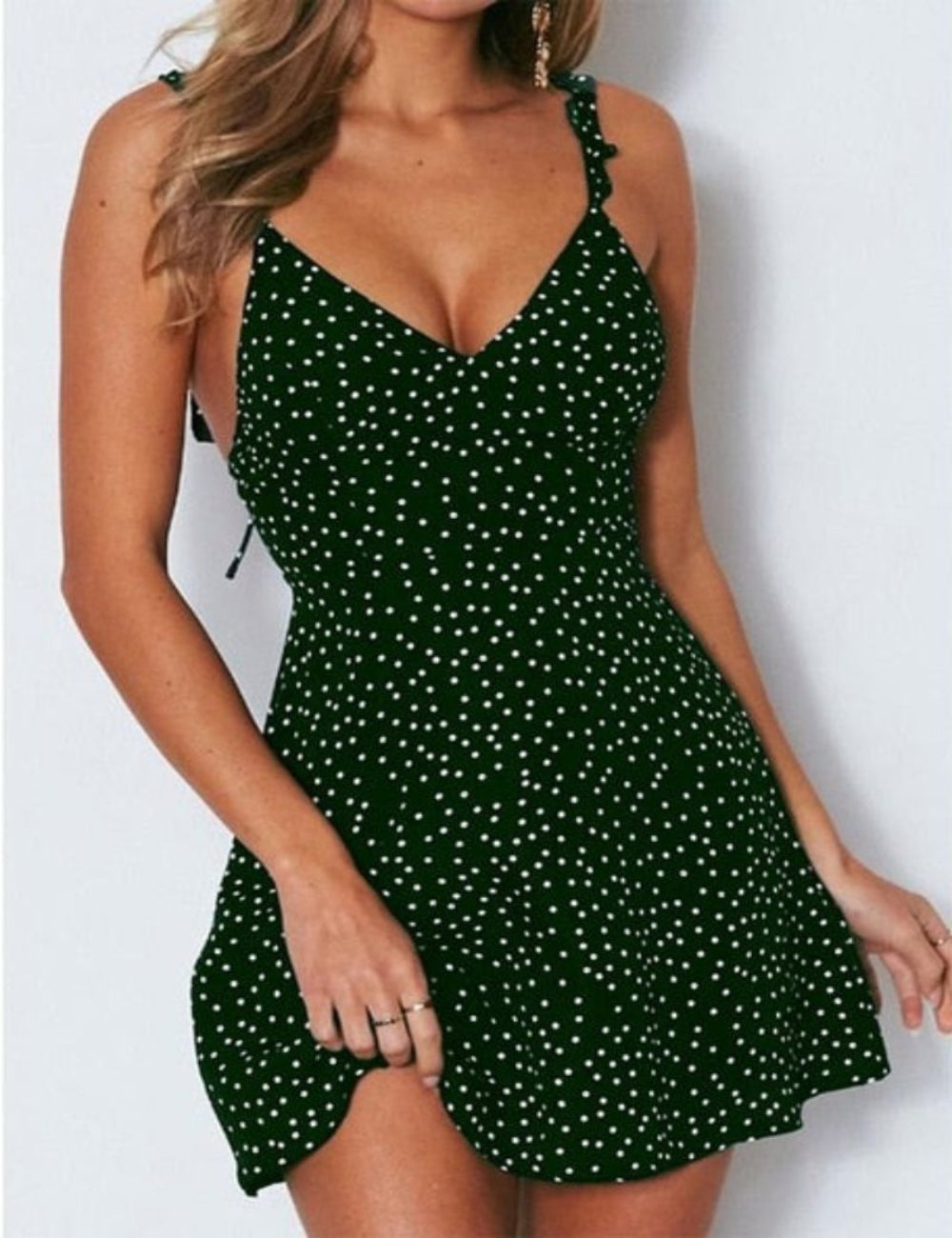 High Waist Dot Back Lacing Straps Mini Backless Dress - Debshops
