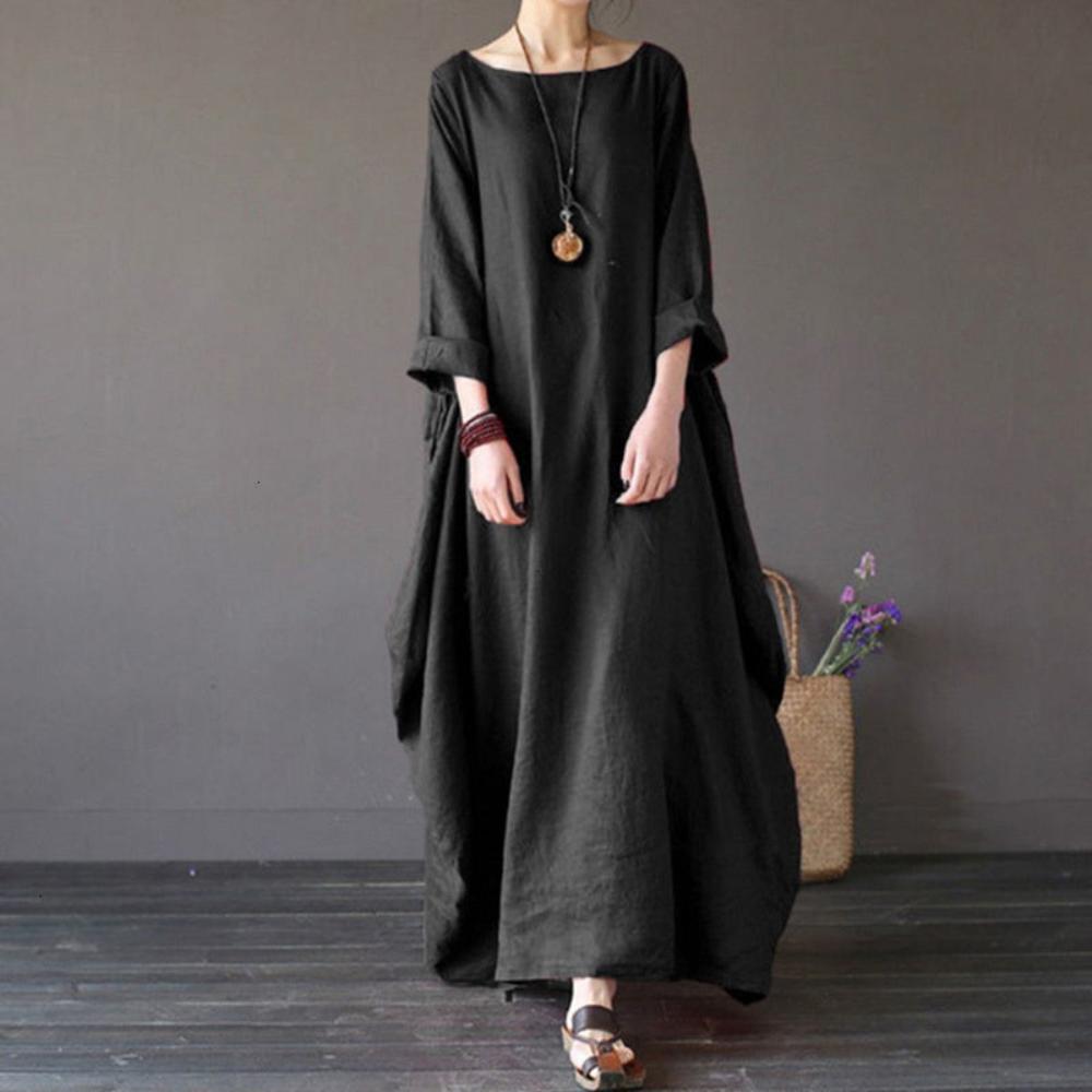 O Neck Long Sleeve Cotton Linen Gown Robe Dress | Deb Shops