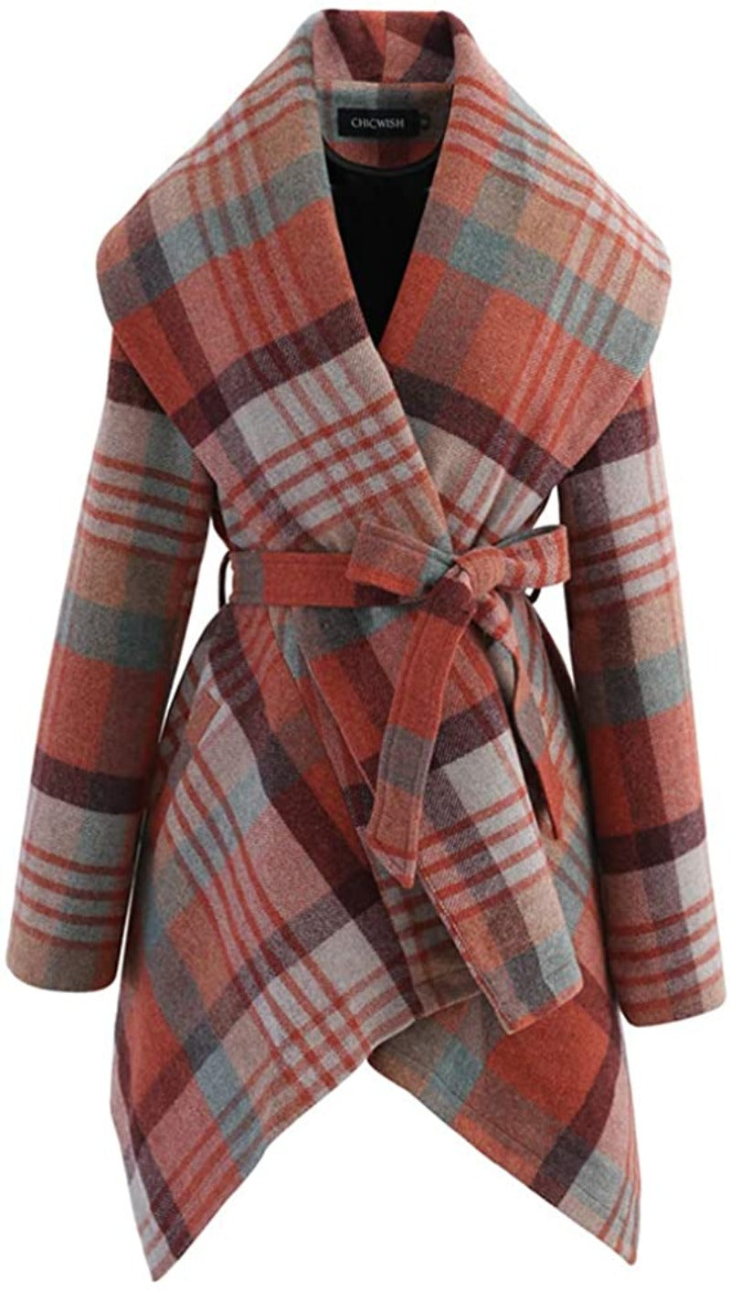 Turn Down Shawl Collar Earth Tone Wool Blend Coat - Debshops