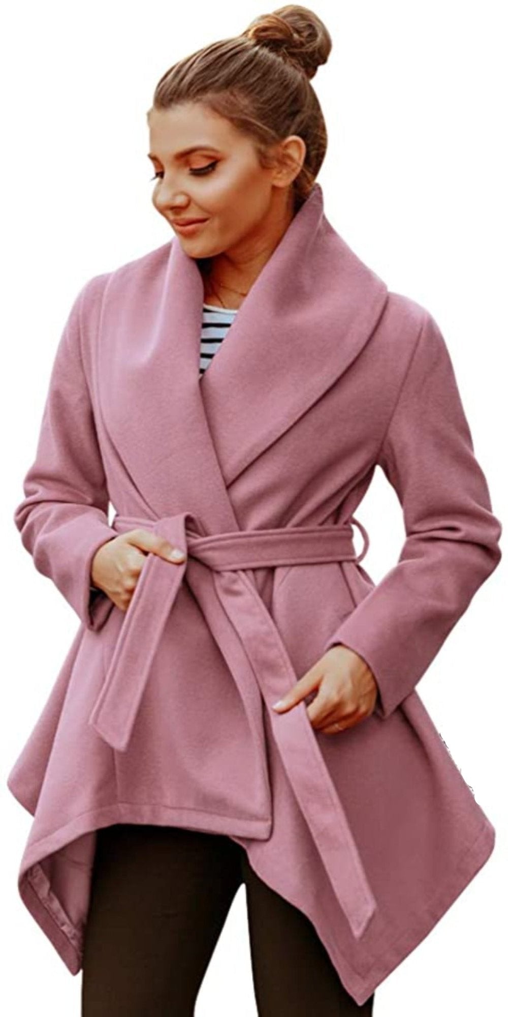 Turn Down Shawl Collar Earth Tone Wool Blend Coat - Debshops