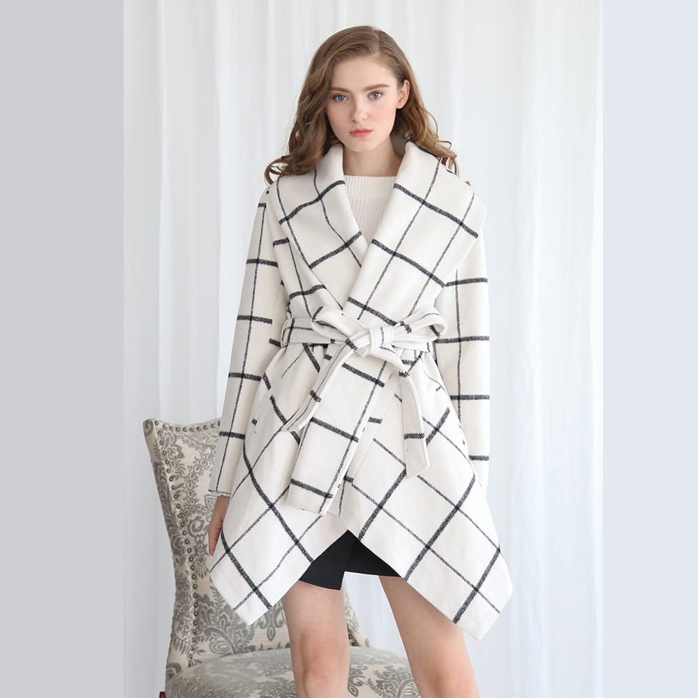 Turn Down Shawl Collar Earth Tone Wool Blend Coat - Debshops
