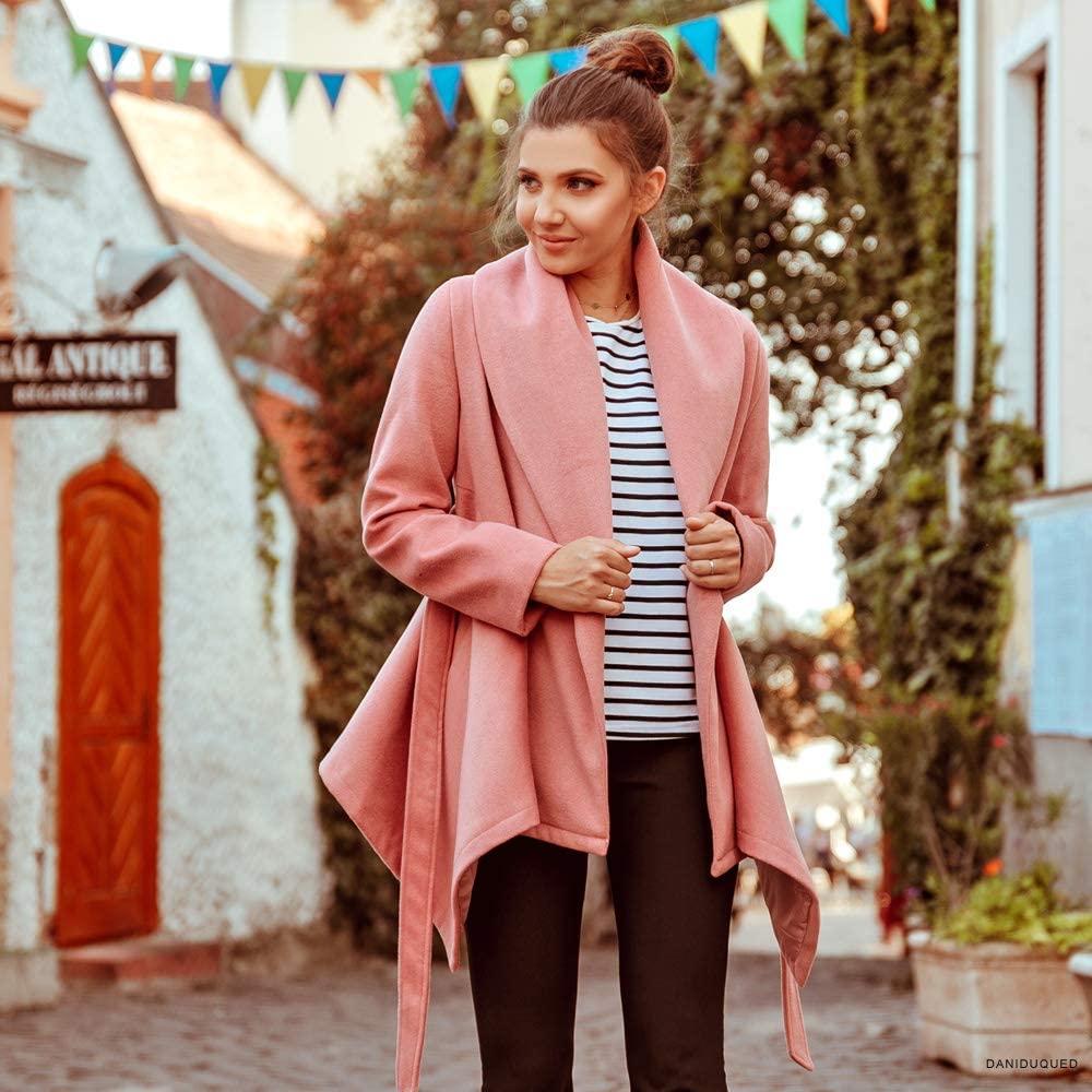 Turn Down Shawl Collar Earth Tone Wool Blend Coat - Debshops