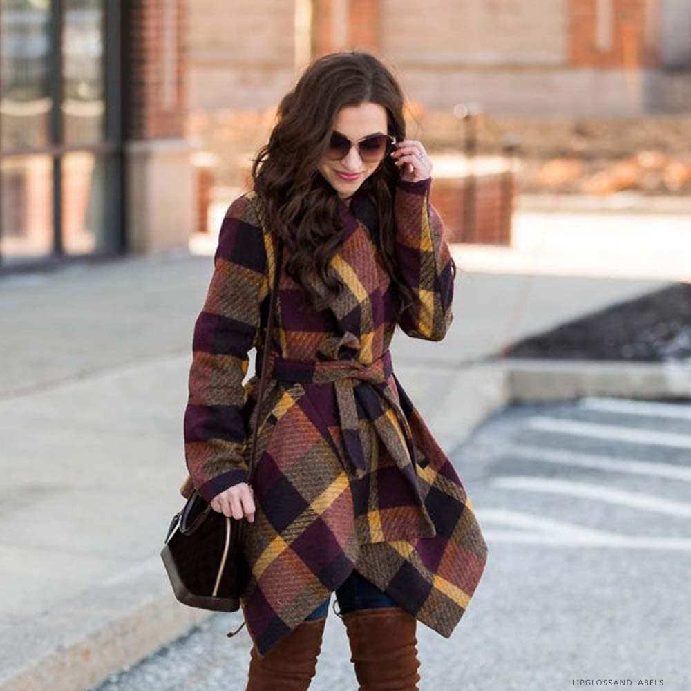 Turn Down Shawl Collar Earth Tone Wool Blend Coat - Debshops