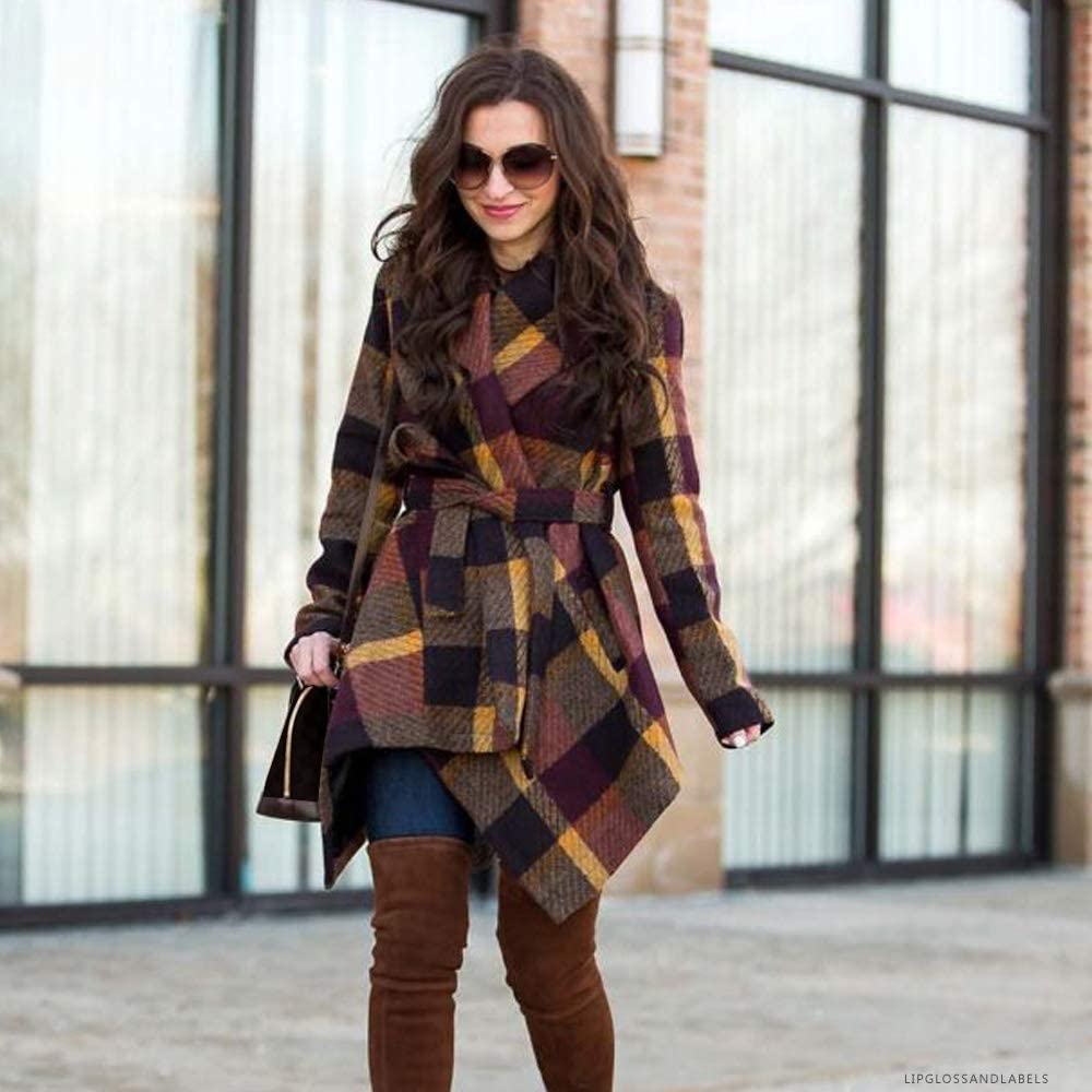 Turn Down Shawl Collar Earth Tone Wool Blend Coat - Debshops