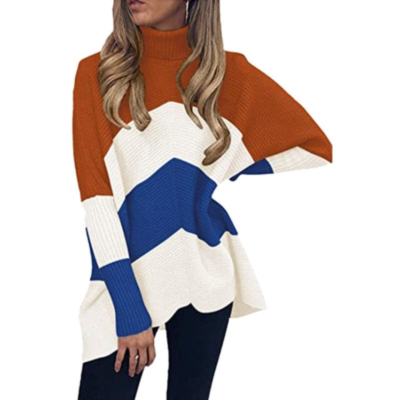 Turtleneck Oversized Knitted Sleeve Loose Asymmetric Sweater - Debshops
