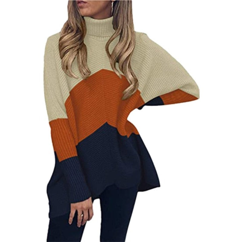 Turtleneck Oversized Knitted Sleeve Loose Asymmetric Sweater - Debshops