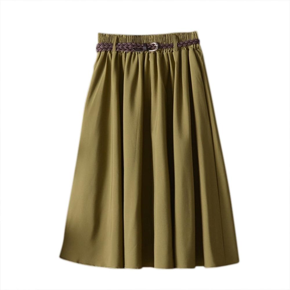 Comfort Solid A Line Mid Calf Skirt - Deb Shops