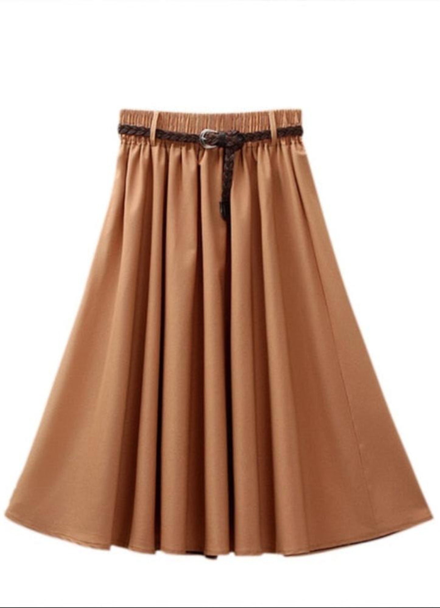 Comfort Solid A Line Mid Calf Skirt - Deb Shops
