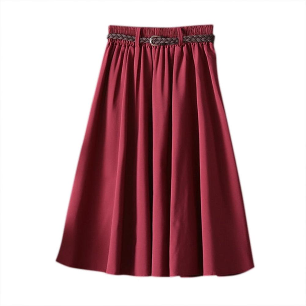 Comfort Solid A Line Mid Calf Skirt - Deb Shops
