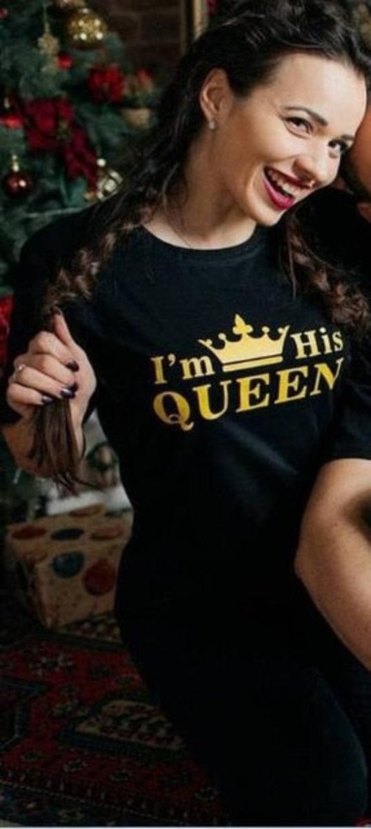 Cotton Print His Queen Her King Crown O neck Short Sleeve Shirt - Deb Shops