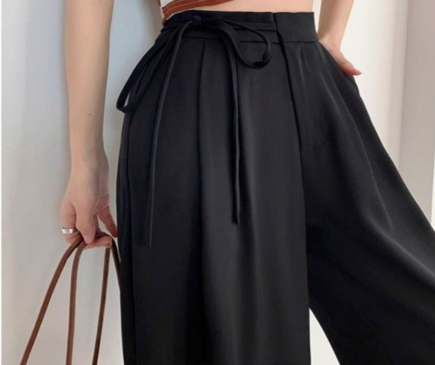 Elastic High Waist Wide Leg Pants - Deb Shops