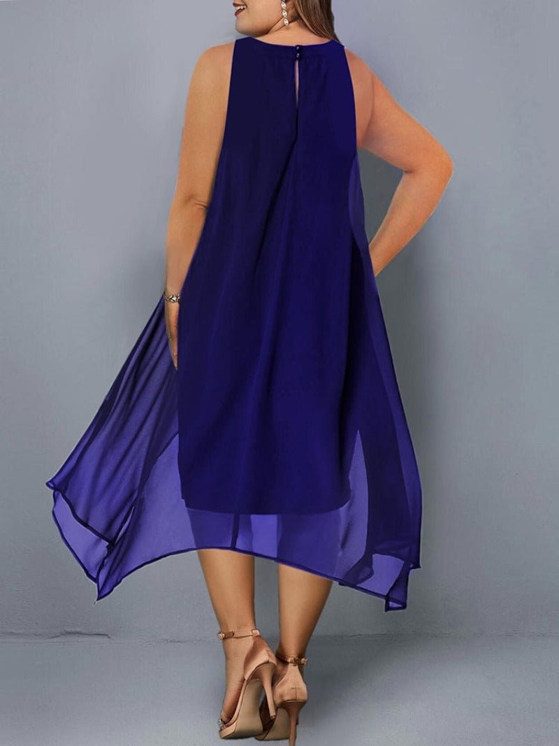 Elegant Embroidery Evening Party Chiffon Loose Sleeveless Dress - Deb Shops