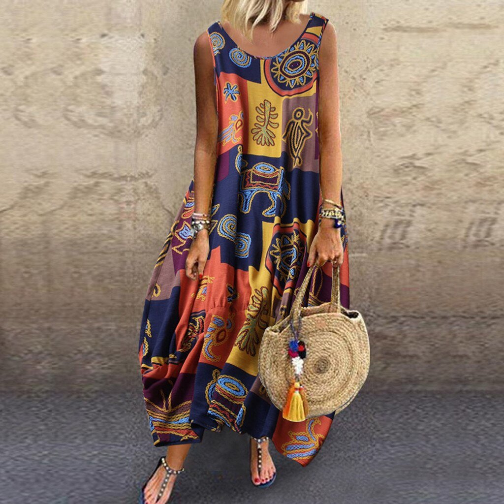 Elegant Loose Patchwork 3/4 Sleeves Button High Low Hem Dress - Deb Shops