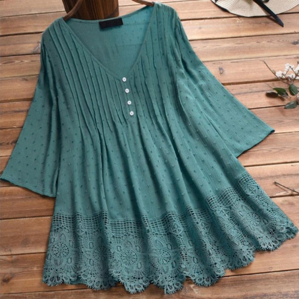 Elegant V Neck Long Sleeve Tunic Blouse - Deb Shops