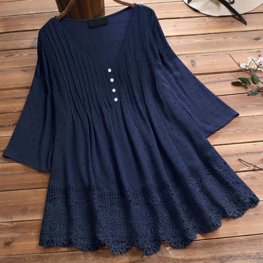 Elegant V Neck Long Sleeve Tunic Blouse - Deb Shops