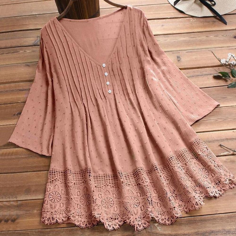 Elegant V Neck Long Sleeve Tunic Blouse - Deb Shops