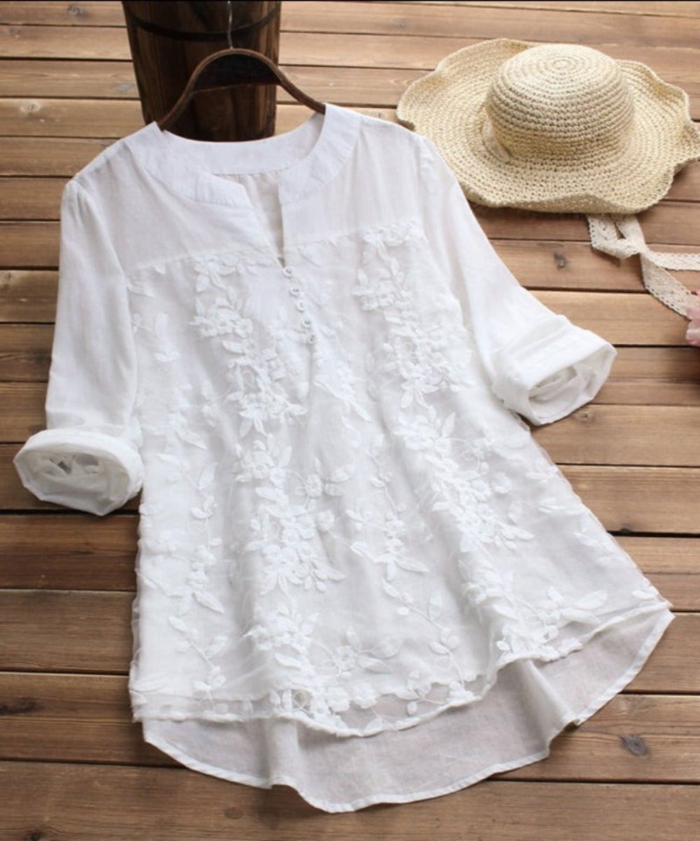 Elegant V Neck Long Sleeve Tunic Blouse - Deb Shops