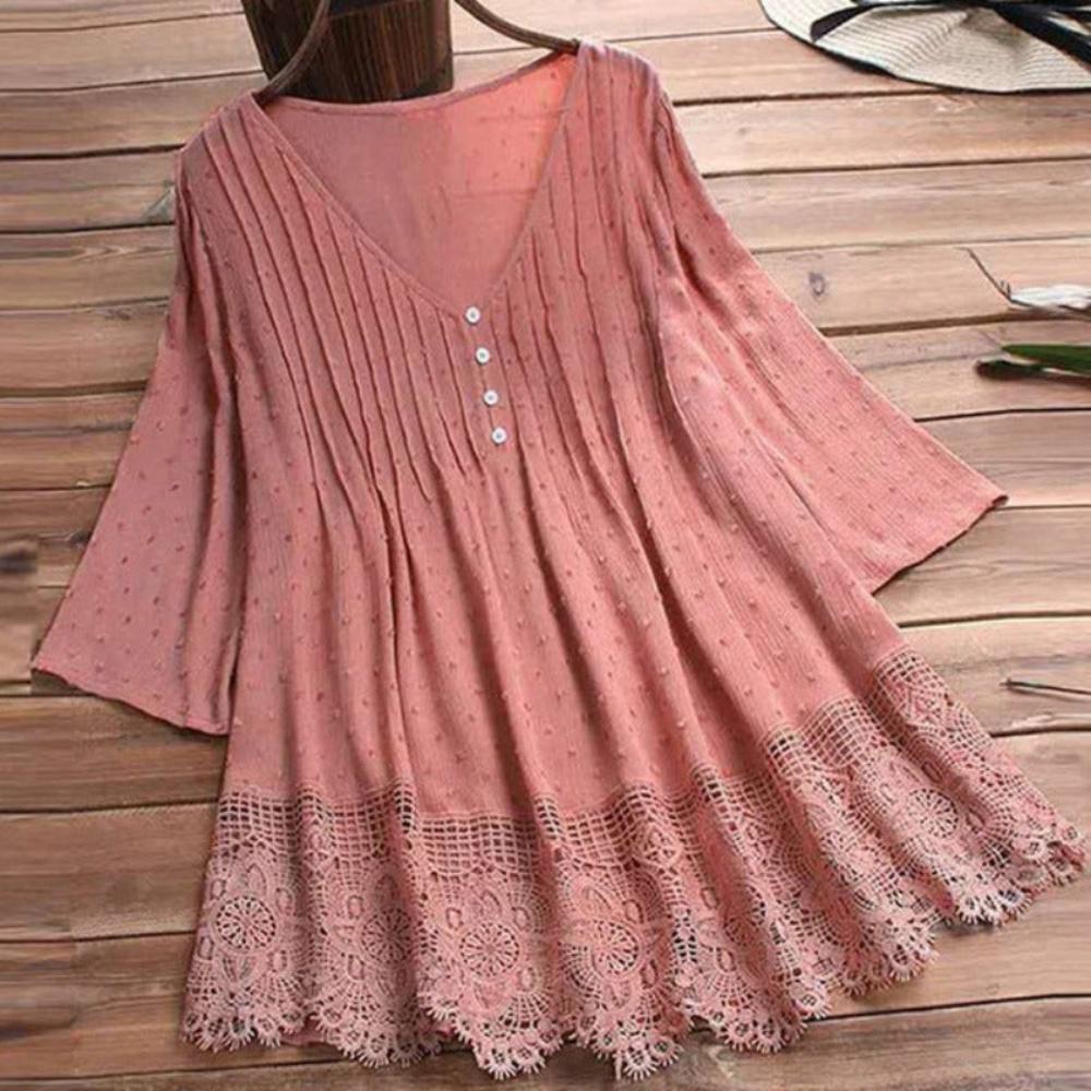 Elegant V Neck Long Sleeve Tunic Blouse - Deb Shops