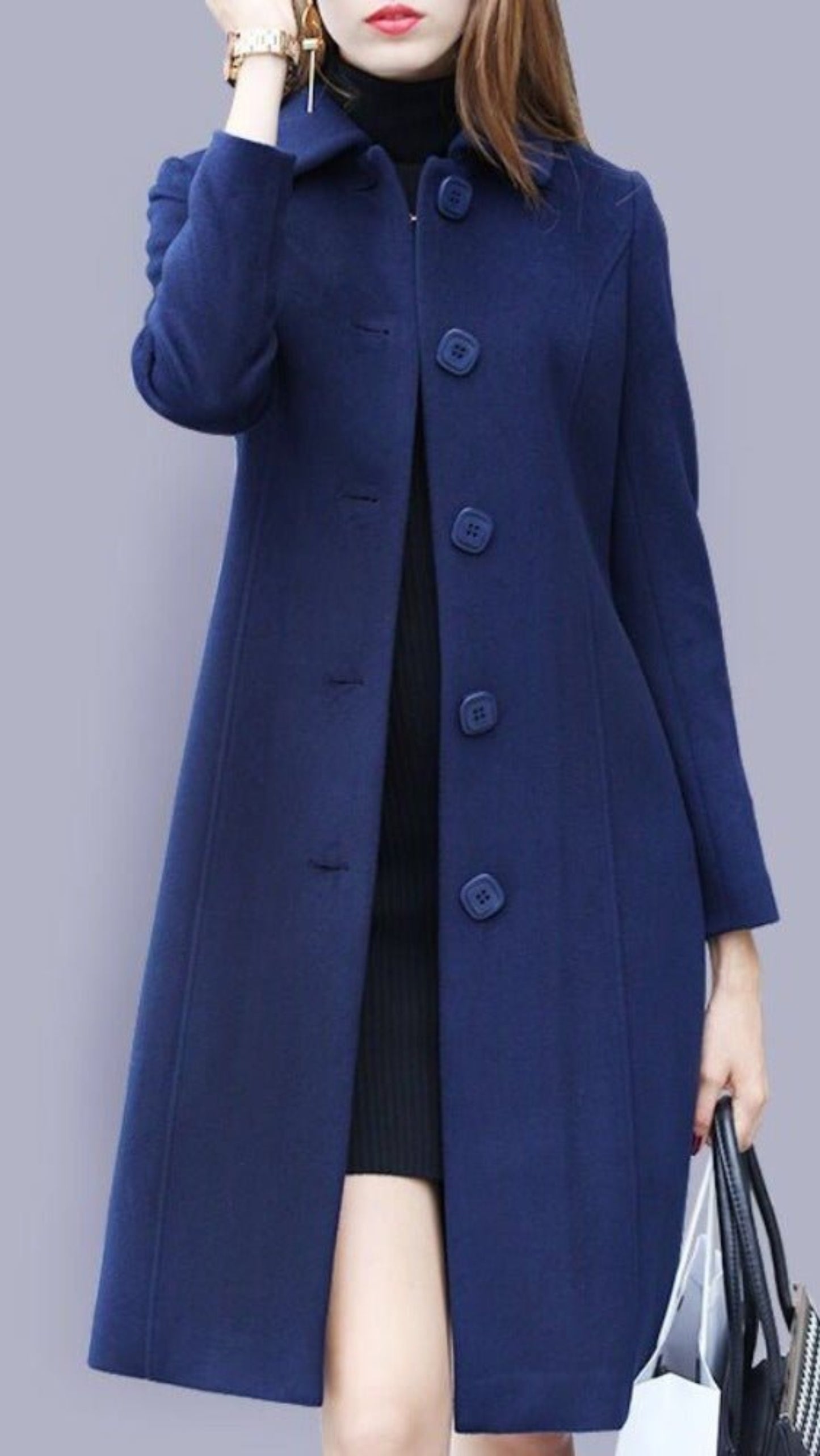 Fashion Mid Length Single Breasted Slim Wool Coat - Deb Shops