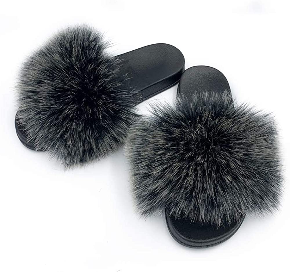 Faux Fur Slippers Fluffy Fuzzy Sandals Open Toe Slides Flip Flop - Deb Shops