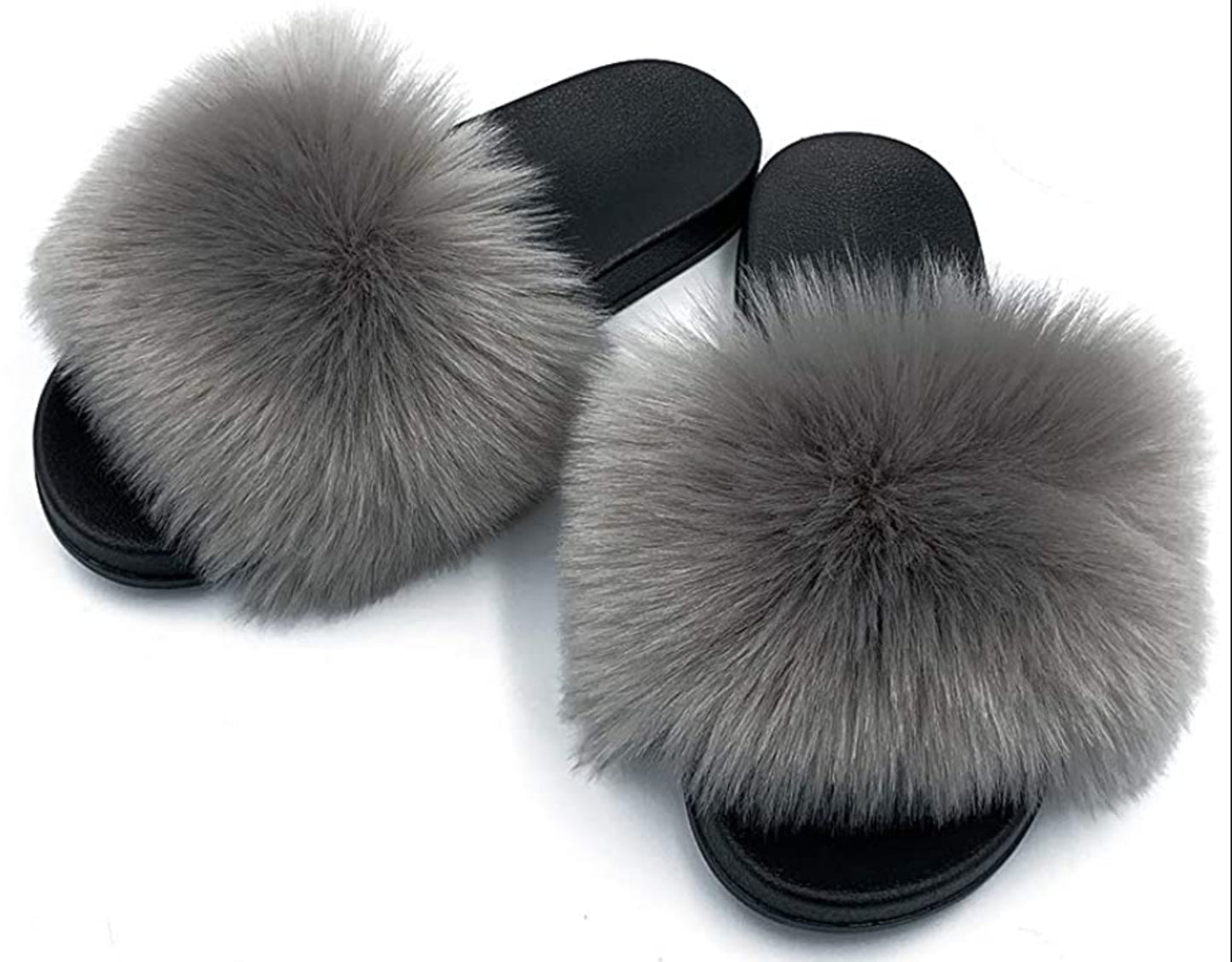 Faux Fur Slippers Fluffy Fuzzy Sandals Open Toe Slides Flip Flop - Deb Shops