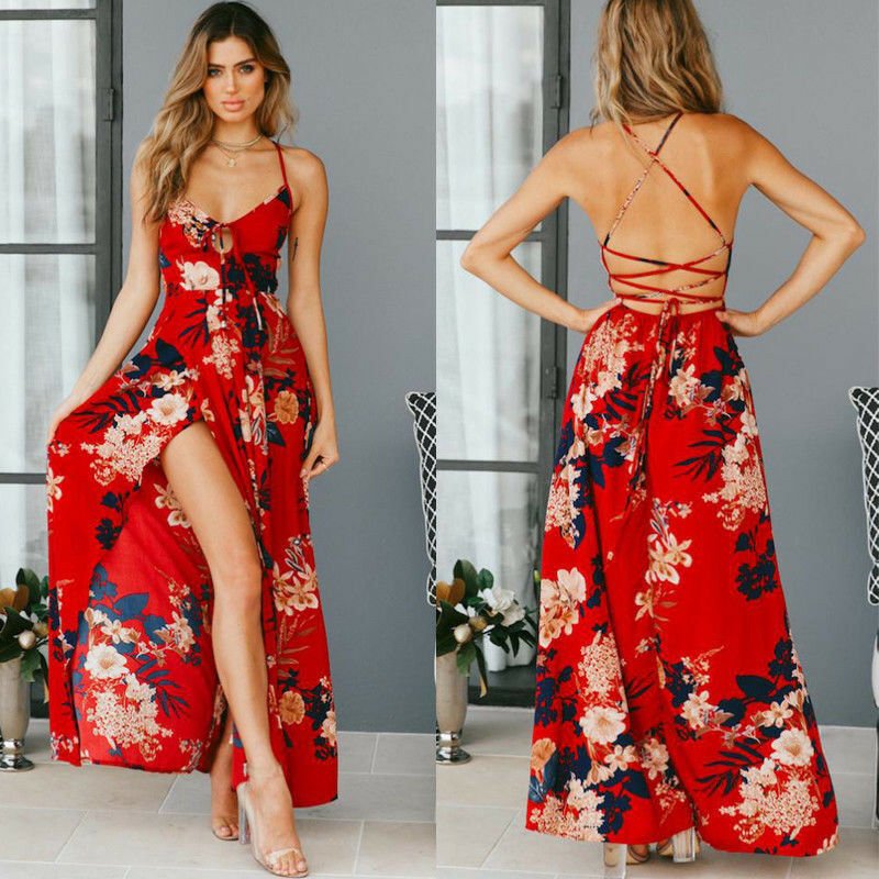 Floral Summer Boho Split Long Maxi Dress - Deb Shops