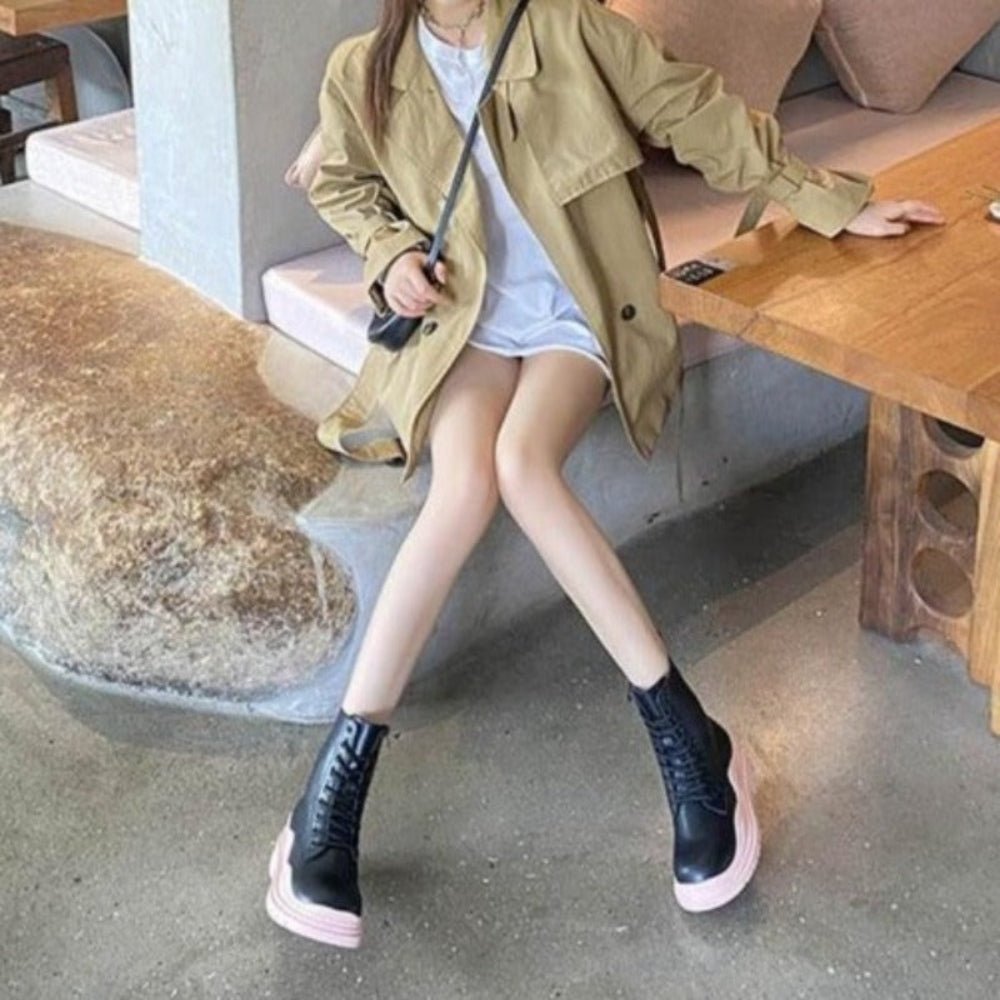 Genuine Leather Fashion Platform Zipper Motorcycle Boots - Deb Shops