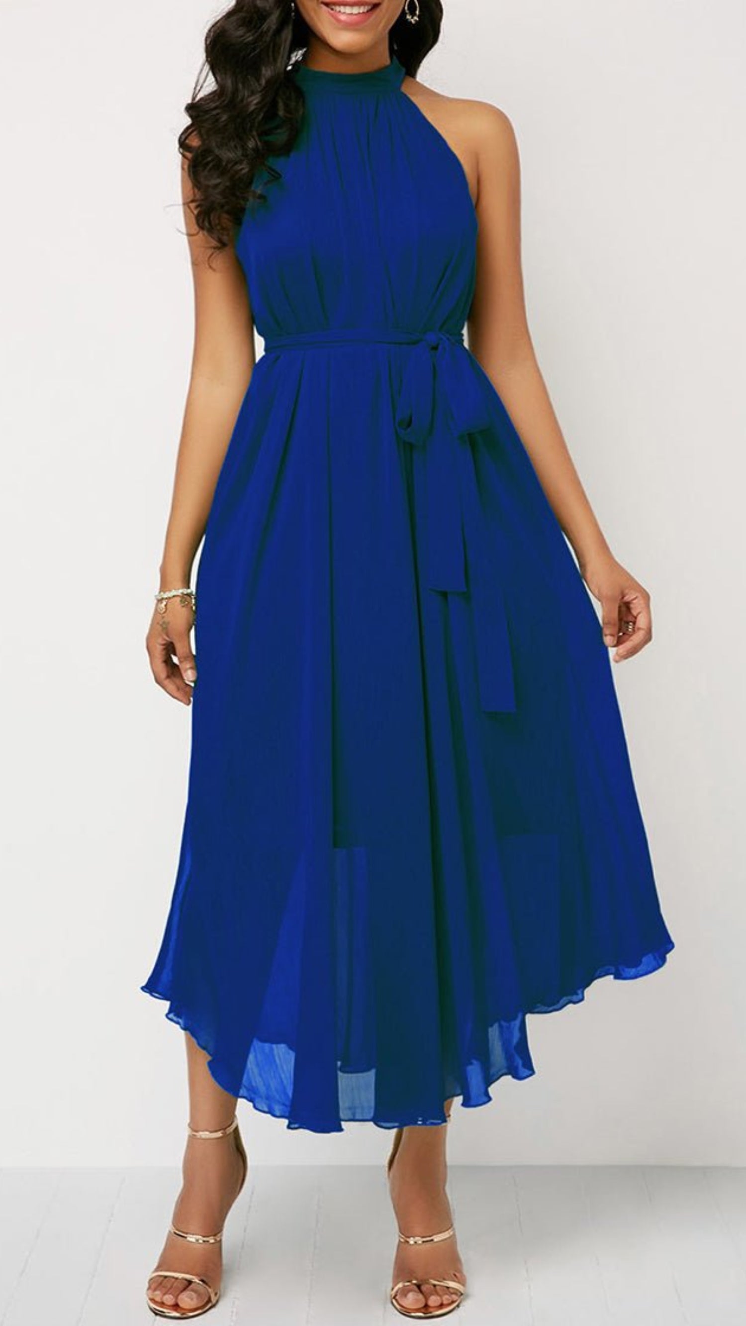Neck Strapless Chiffon Pleated Loose Off Shoulder Midi Dress – Deb Shops