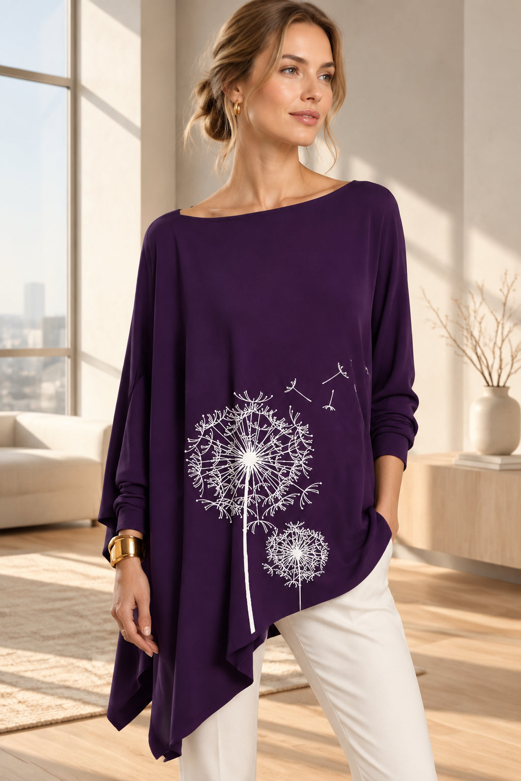 Irregular O Neck Long Sleeve Blouse - Deb Shops