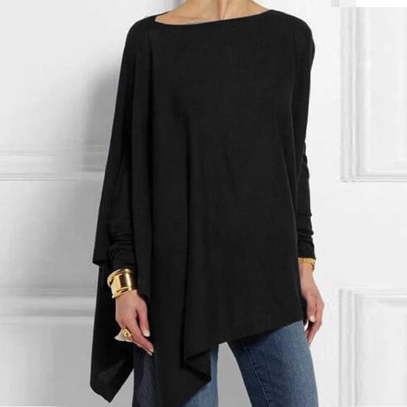 Irregular O Neck Long Sleeve Blouse - Deb Shops