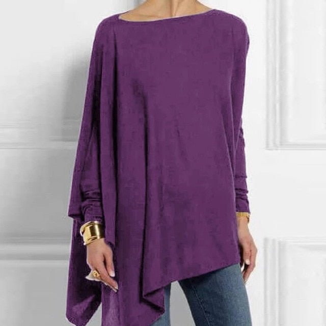 Irregular O Neck Long Sleeve Blouse - Deb Shops