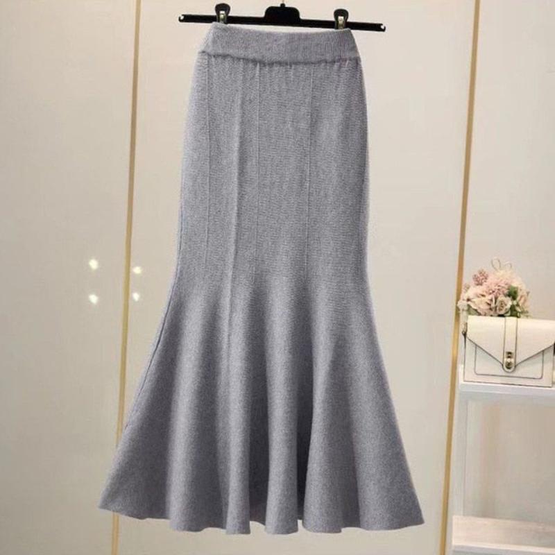 Empire Waistline Knitted Long High Waist Skirt - Deb Shops