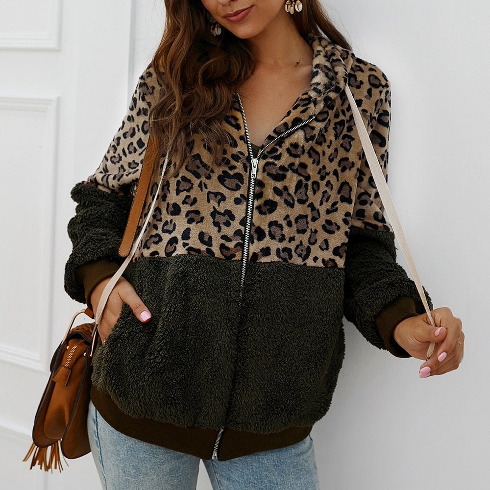 Leopard Coat Fleece Jacket Hoodie - Deb Shops