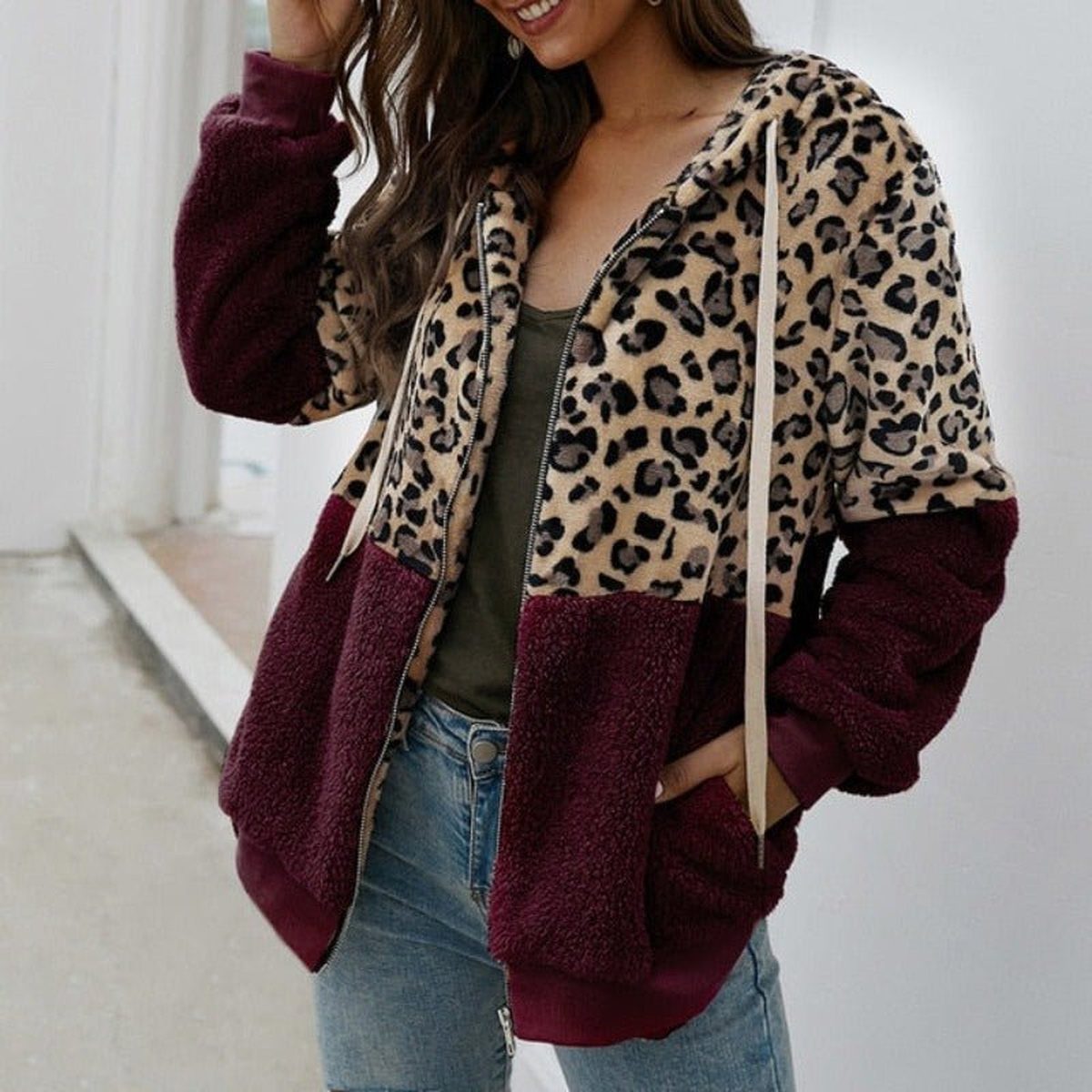 Leopard Coat Fleece Jacket Hoodie - Deb Shops