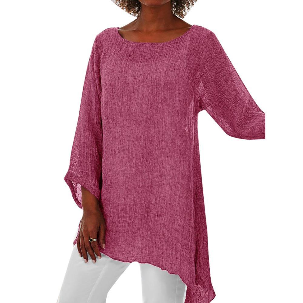 Loose O Neck Long Sleeve Casual Tunic - Deb Shops