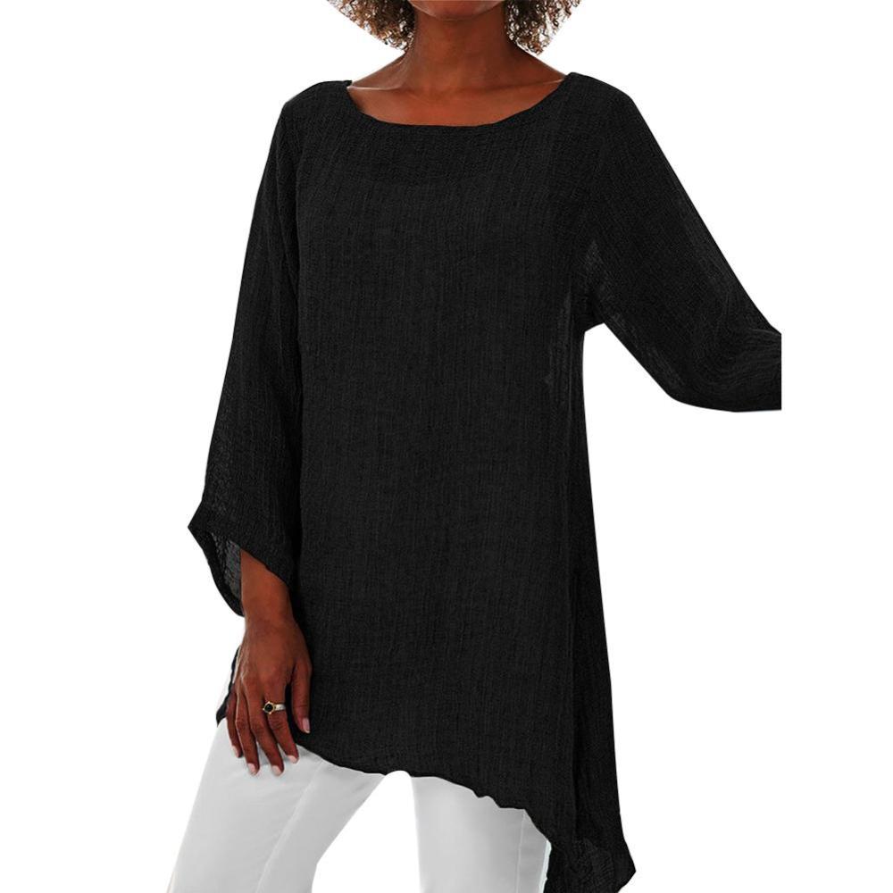 Loose O Neck Long Sleeve Casual Tunic - Deb Shops