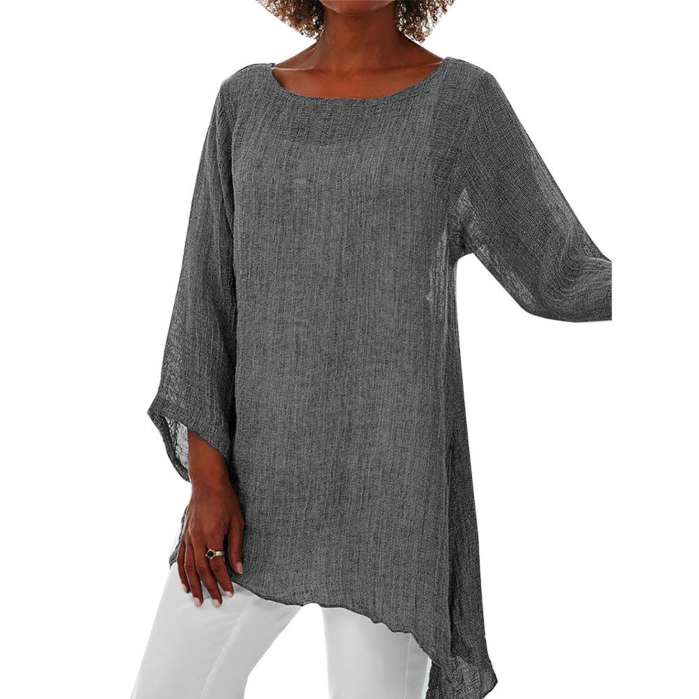 Loose O Neck Long Sleeve Casual Tunic - Deb Shops