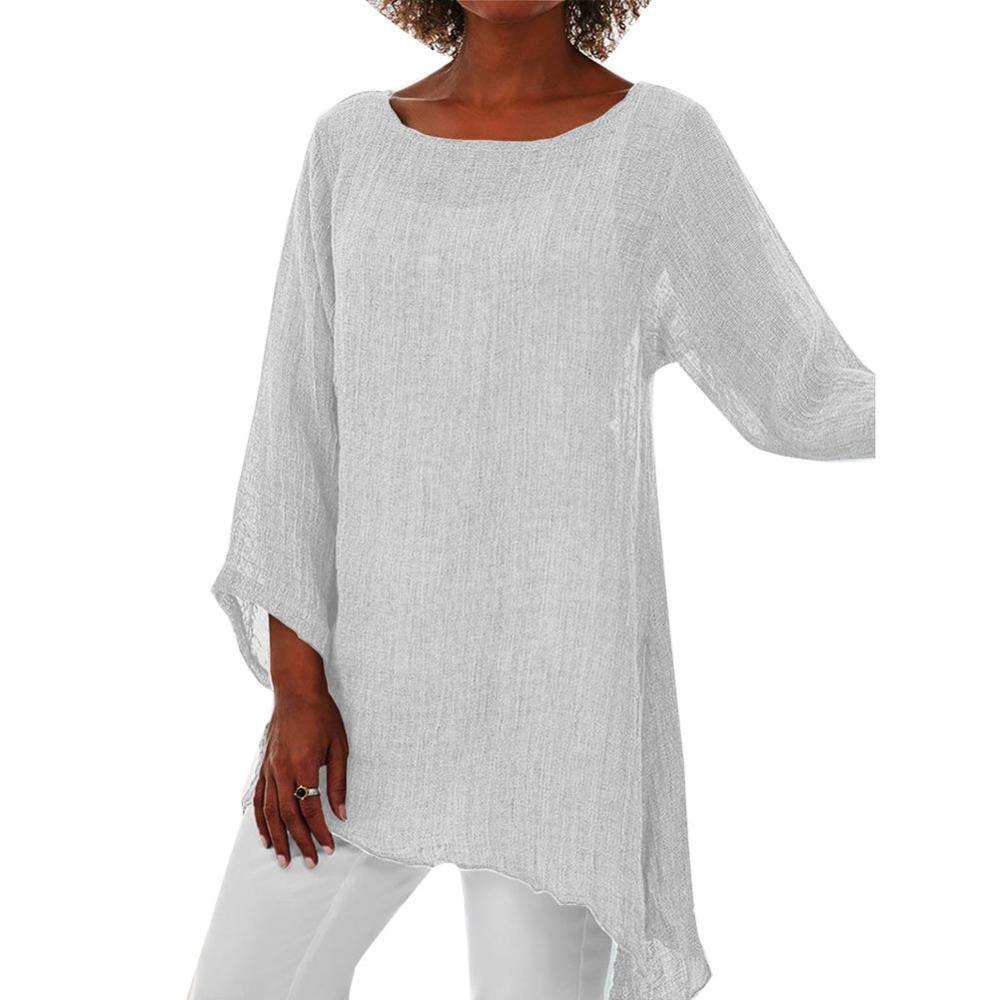 Loose O Neck Long Sleeve Casual Tunic - Deb Shops