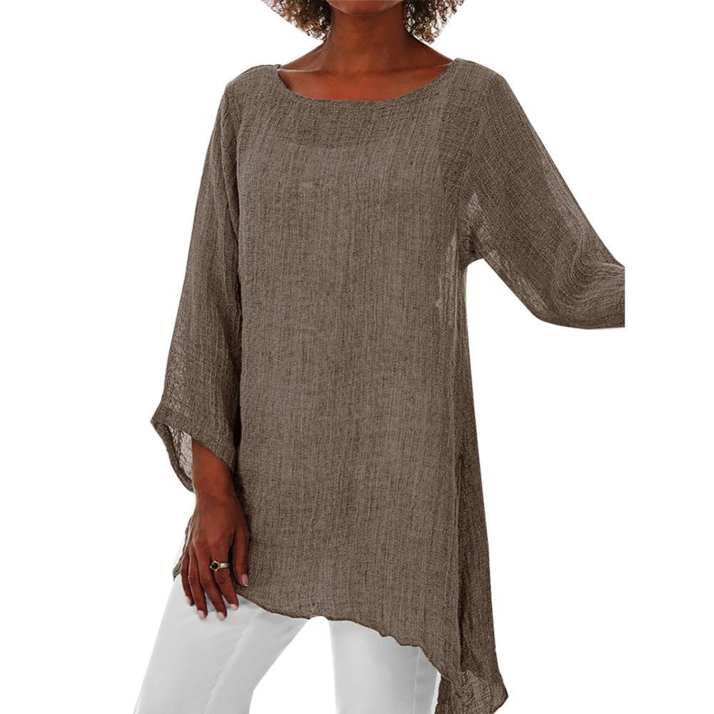 Loose O Neck Long Sleeve Casual Tunic - Deb Shops