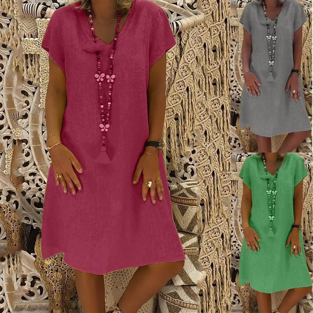 Loose Summer Style Cotton Casual Dress - Deb Shops