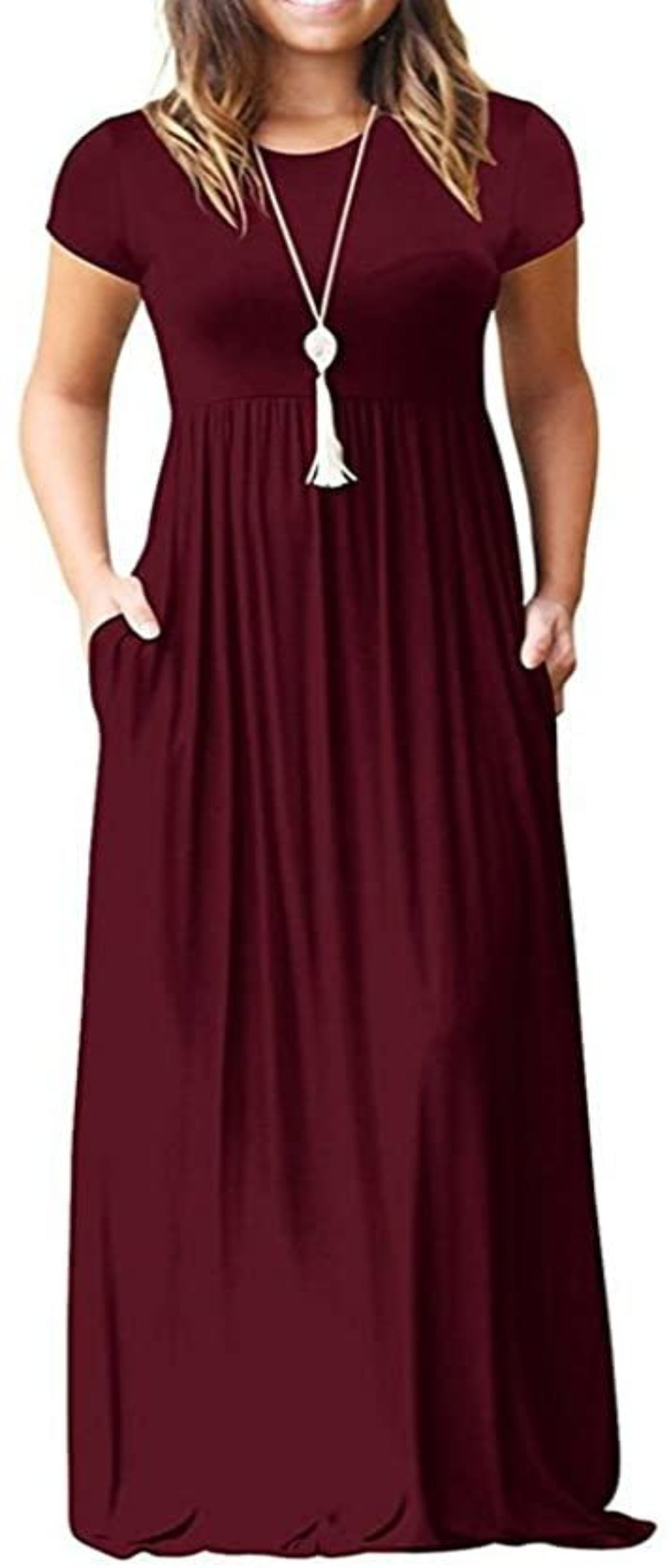 Maxi Long Dress Short Sleeve with Pockets - Deb Shops