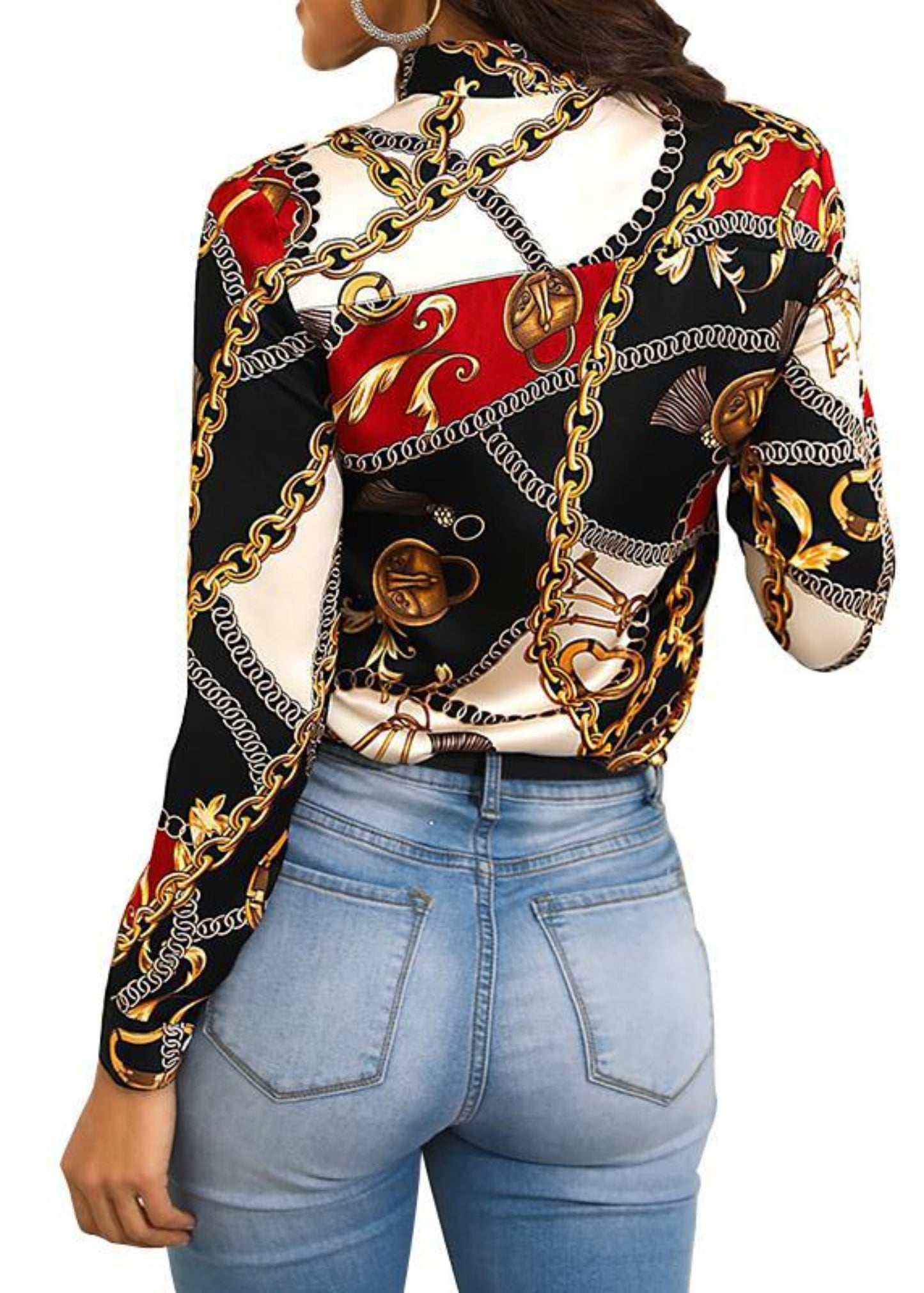 Mandarin Neckline Collar Long Sleeved Blouse - Deb Shops