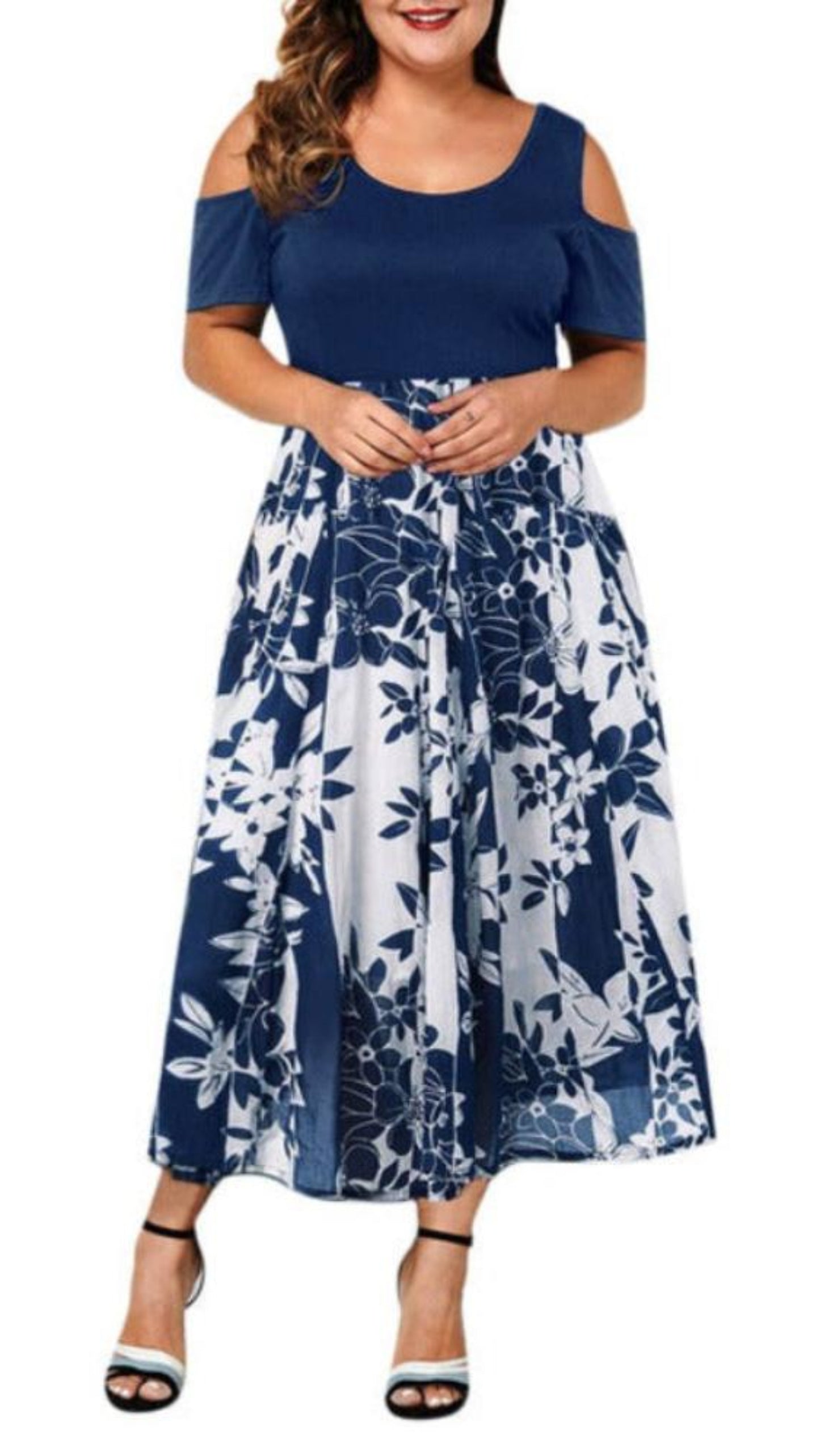 O Neck Stitching Off Shoulder Short Sleeve Dress - Deb Shops