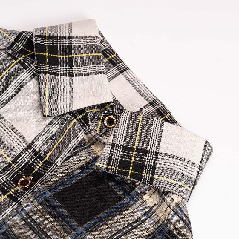 Plaid Mandarin Collar Blouse - Deb Shops