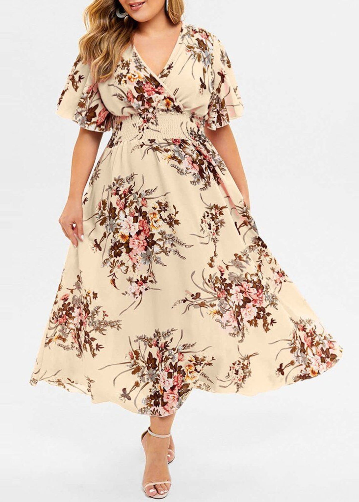 V-Neckline Bohemian Ankle-Length Dress - Deb Shops